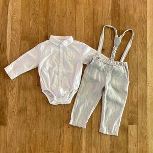 Linen Toddler Set with Suspenders